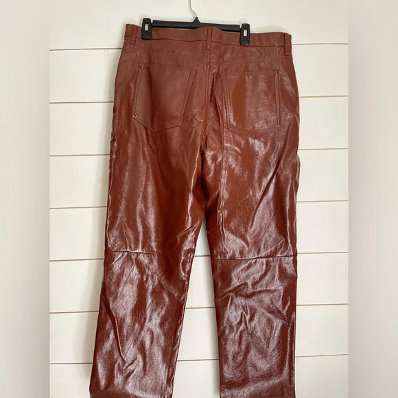 Abercrombie & Fitch The 90s Straight Ultra High Rise Faux Leather Pants Brown - Picture 4 of 12